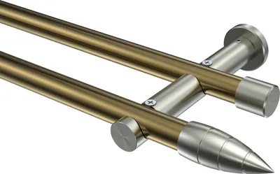 Produktbild von Interdeco Gardinenstange / Vorhangstange Messing Antik / Edelstahl-Optik, Typ Platon Samanto (Rillenpatrone) ohne Ringe, 20 mm Ø 2-läufig, 140 cm