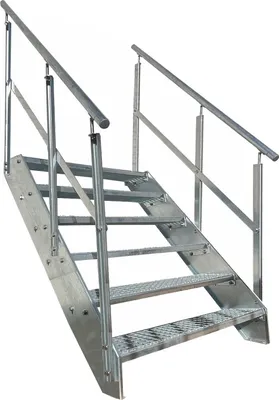 Produktbild von Gitterrost Stahl Wangentreppe 6 Stufen beidsetiges Geländer - Verzinkt - (B x H x T) 100 x 114 x 120 cm