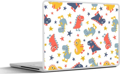 Produktbild von MuchoWow® Laptop Aufkleber Sticker Cover Muster - Dino - Sterne - Jungen - Baby - Kinder - Kinder 40x30 cm - Laptop Dekoration - Selbstklebend
