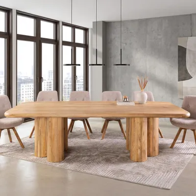 Produktbild von riess-ambiente Massiver Esstisch ART DECO 240cm natur Mangoholz mit Säulenfüßen für 12 Personen