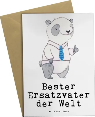 Produktbild von Mr. & Mrs. Panda Grußkarte Panda Bester Ersatzvater der Welt - Weiß - Geschenk, einladungskarten, Familie, Paps, Geburtstag, Kleinigkeit, hochzeitskarten, Mann