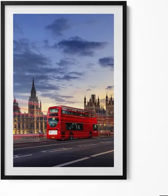 Produktbild von Roter Bus in London– Wandbild mit Rahmen – Gerahmtes Bild  – Wanddekoration – 70x100 cm –  Schwarz Rahmen