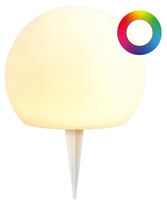 Produktbild von LED Solar Kugelleuchte in Milchglas-Optik | Gartenkugel mit Erdspieß | warm-weiß & RGB Farbwechsel wählbar | UV-beständig & Wetterfest IP44 |Solarlampe für Garten, Terrasse & Balkon (ca. Ø 15 cm)