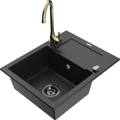 Image de Évier en granit Enzo avec égouttoir, y compris mélangeur Telma, noir/or (6506-75-670200-50-B)