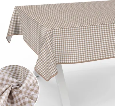 Produktbild von Tischdecke Karo aus Textil mit klassischem Motiv Tischtuch Tischwäsche schmutzabweisend Klassik Braun Breite 140cm Länge 160cm mit Paspelband