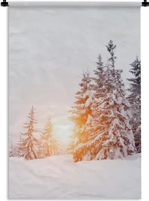 Produktbild von MuchoWow® Wandteppich Wandbehang Sonne - Bäume - Schnee 90x135 cm Tapisserie Dekoration Wandtuch - Baumwolle - Wandskulptur