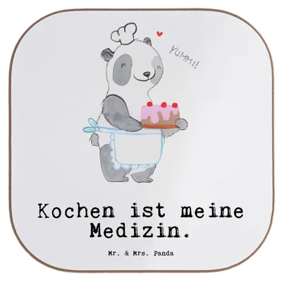 Produktbild von Mr. & Mrs. Panda unterleger Bär Kochen - Weiß - Geschenk, gläseruntersetzer, Hobbykoch, Holzuntersetzer, Untersetzer Gläser, für, Hobbyköchin, Glas, Coaster