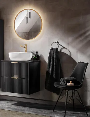 Produktbild von Design Badmöbel Set ADEL-V SCHWARZ 60 cm MDF SOFT-CLOSE Waschtisch Spiegel