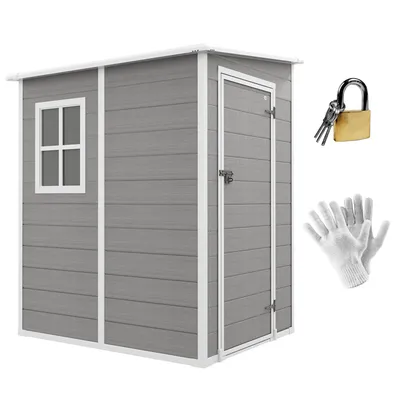Produktbild von Aluminium Gerätehaus 1,54m³ mit Pultdach, Gartenhütte 122x149x192cm, Abschließbare Tür, Fenster & Belüftung, Grau