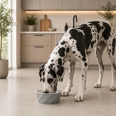Produktbild von belviona Futternapf für Hunde, Keramiknapf mit rutschfestem Silikonboden, für Nassfutter, Trockenfutter & Wasser, 1900 ml, dunkelgrau/hellgrau matt, KI-generiertes Bild