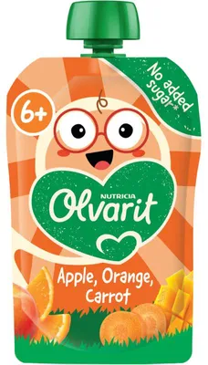 Produktbild von Olvarit Knijpfruit Apfel, Orange & Karotte 6+ Monate 100g – Babysnack