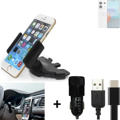 Produktbild von K-S-Trade CD Schlitz Handy-Halterung kompatibel mit Xiaomi Redmi Note 13 Pro Autohalterung KFZ-Halter Radio Handy Halterung 360° drehbar CD-Schacht