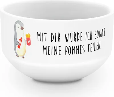 Produktbild von Mr. & Mrs. Panda Schüssel Pinguin Pommes - Weiß - Geschenk, Hochzeitstag, Mitbringsel, Jahrestag, Valentinstag, Obstschale, suppenschale, Müslischale, Ehefrau, schale