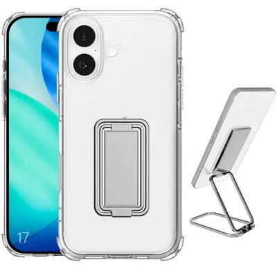 Image de Coque pour iPhone 17, Protection Antichoc avec Support Métal Argenté