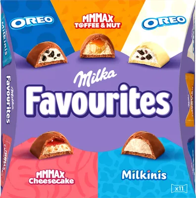 Zdjęcie produktu dla Milka Favourites Mieszanka Czekoladek Nadziewanych 95 G (11 Sztuk)