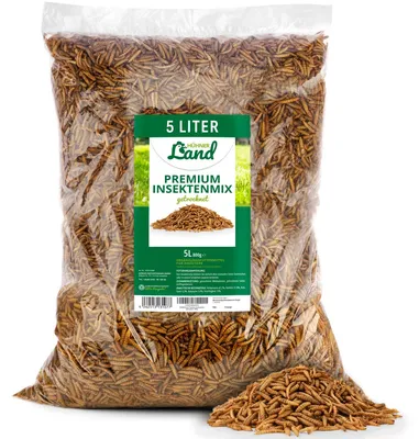 Produktbild von HÜHNER Land Feinkost Insektenmix 5 Liter I Mit Mehlwürmer & Soldatenfliegenlarven getrocknet I Ziergeflügelfutter ohne Zusätze I Für Ziergeflügel & Reptilien