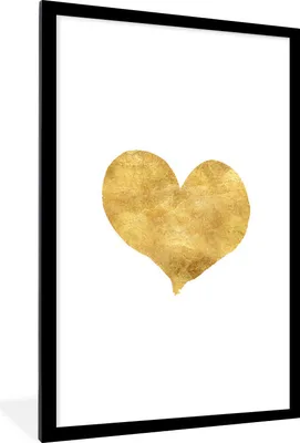 Produktbild von MuchoWow® MuchoWow® Gerahmtes Poster Gold - Herz - Aquarell 60x90 cm - Poster mit zchwarzem Bilderrahmen - Dekoration - Wandposter Wohnzimmer - Hochwertig