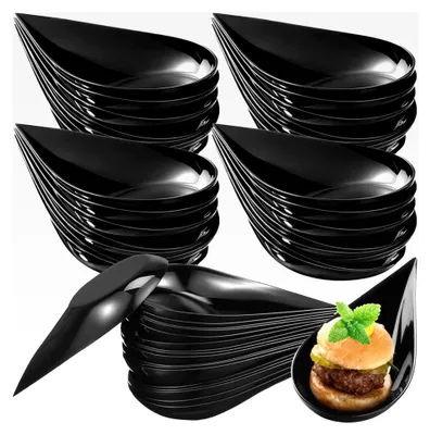 Produktbild von Tropfenförmige Vorspeisenschalen, 50 Stück, wiederverwendbare Fingerfood Schalen, Schwarz
