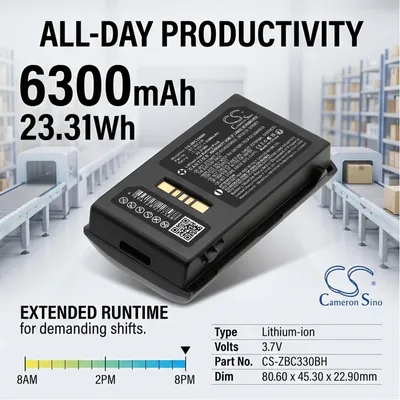 Obrázek produktu pro TECHTEK Baterie kompatibilní s [Zebra] MC33, MC330, MC3300, MC330K, MC330M nahrazuje BT-000337, pro BT-000338, pro BTRY-MC33-27MA-01