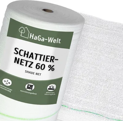 Produktbild von Schattiernetz – Sonnenschutz für Gewächshäuser und Pflanzen – 60% / 3 m / weiß