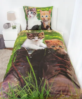 Immagine prodotto di Set di biancheria da letto "Gatto nella scarpa", 2 pezzi. Gattino, 135x200 cm (80x80 cm)