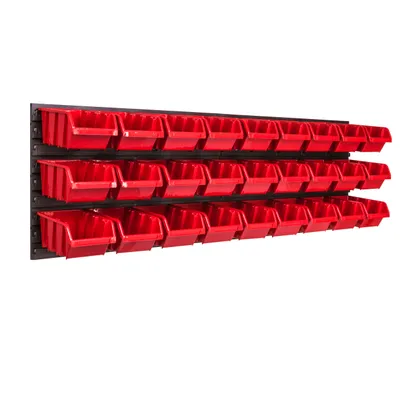 Zdjęcie produktu dla Naścienny panel narzędziowy 115,2 x 39 cm z 27 szt. Wiszące pudełka System przechowywania czerwonych pudełek