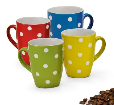 Image de Joli set de 4 tasses à café en céramique 250 ml, uni à pois