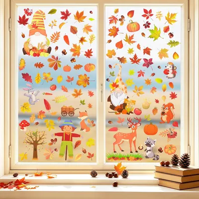 Imagen del producto de Calcomanías adhesivas para ventanas, 133 unidades, con motivos de animales del bosque, reutilizables, ideales para habitaciones infantiles
