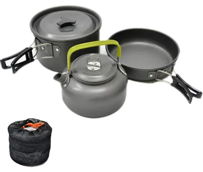 Produktbild von JZK Camping Kochgeschirr Set 2-3 Personen Faltbare Camping-Kochtopf Set Stieltopf Pfanne Teekanne, Aluminium, für Outdoor Picknick Camping und Wanderreisen