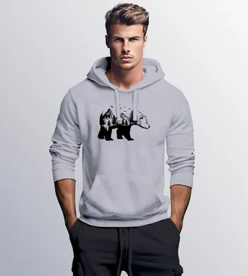 Produktbild von Hoodie Herren Bär Kunst Grafik Printshirt Tiermotiv Adventure Männer Fashion Streetstyle Neverless® grau XXL