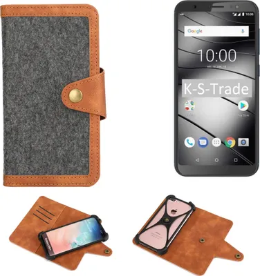 Produktbild von K-S-Trade Schutzhülle Handyhülle kompatibel mit Gigaset GS185 Filz Hülle Kunst-Leder dunkelgrau braun (1x)