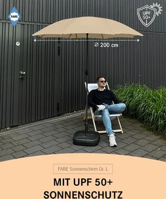 Produktbild von FARE Sonnenschirm L Höhenverstellbar Knickvorrichtung Lichtschutzfaktor UPF 50+ ⌀200cm, Farbe:Natur