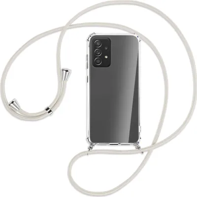 Produktbild von Handykette Backcover-Schutzhülle mit Band (Metall silberfarben) für Samsung Galaxy A72 - broken white