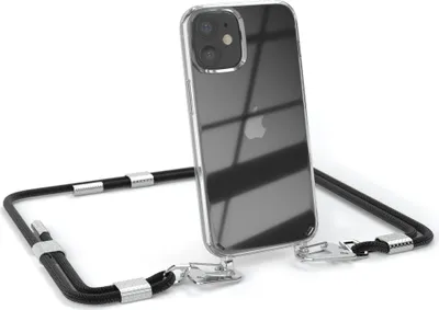 Produktbild von EAZY CASE Handykette für Apple iPhone 12 Mini, Transparente Silikonhülle mit Band, Clear Case, abnehmbar in  Schwarz