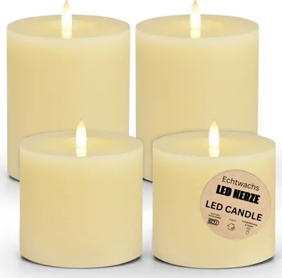 Image de Bougies LED de 4 cire, flamme vacillante, Ø 10 cm, blanc crème