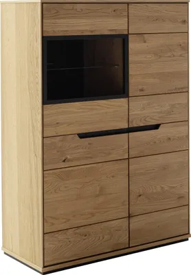 Produktbild von Highboard ARAYA 4-türig Wildeiche massiv, durchgehende Lamelle, schwarze Metallblende