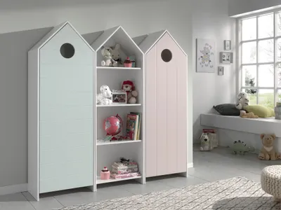 Produktbild von Kleiderschrank >CASAMI< in Korpus Weiß / Front Pink / Front Mint aus MDF