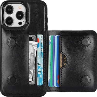 Produktbild von Wörleonline iPhone 15 Pro Schutzhülle Hülle Klapphülle mit 2 Kartenfächern, Schwarz