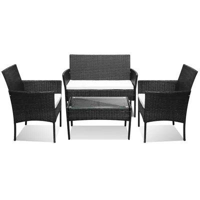 Obrázok produktu pre Clanmacy Sedacia súprava Balkónová súprava Záhradný nábytok Rohová pohovka Jedálenský set Lounge kreslo Polyrattan čierny