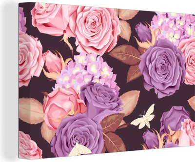 Produktbild von MuchoWow® - Leinwandbilder - Blumen - Schmetterlinge - Lila - Rosa, Wandbild, Wanddeko Bilder Wohnzimmer, 120x80 cm