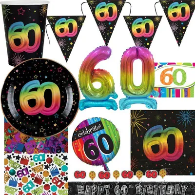 Produktbild von XL Partyset 60. Geburtstag bunt Geburtstagsdeko Geburtstag Dekoration
