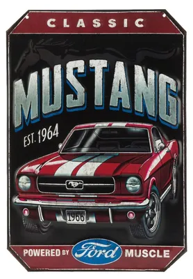 Immagine prodotto di Targa in metallo con il logo della Ford Classic '66 Mustang – Targa vintage con il logo Ford Mustang