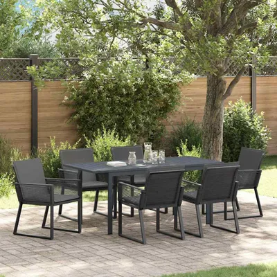 Image de Mobilier d'extérieur exclusif - Ensemble de table et chaises de jardin pour 7 personnes, anthracite, en résine tressée