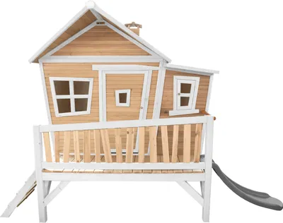 Produktbild von AXI Spielhaus Emma mit grauer Rutsche | Stelzenhaus in Braun & Weiß aus  Holz für Kinder | Spielturm für den Garten