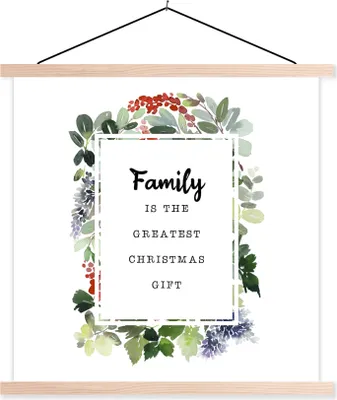 Produktbild von MuchoWow® Textilposter Weihnachten - Zitat - Familie 120x120 cm mit holzfarbenen Rahmen - Textil-Poster