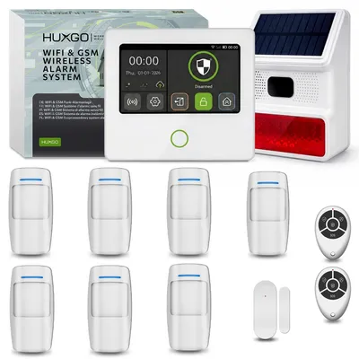 Produktbild von HUXGO Alarmanlage WLAN GSM 4G Set Solar Sirene 7x Bewegungsmelder 1x Türsensor