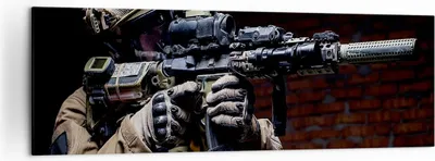 Produktbild von Bild auf Leinwand - Leinwandbild - Soldat Gewehr - 160x50cm - Wand Bild - Wanddeko - Wandbilder - Leinwanddruck - Bilder - Kunstdruck - Wanddekoration - Leinwand bilder - Wandkunst - AB160x50-3785
