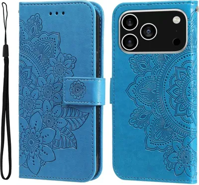 Produktbild von Mobigear Flowers iPhone 17 Pro Hülle Klapphülle Geldbörse - Blau