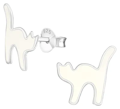 Produktbild von Kinderohrstecker: Silber Ohrringe für Mädchen und Damen „Katze“ Weiß
