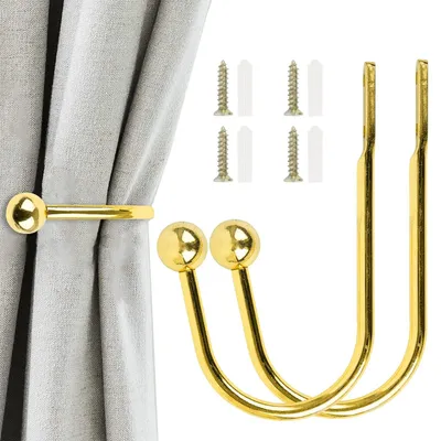 Produktbild von 2 Stück dekorative Metall-Gardinenhaken U-förmig Wandmontage gold